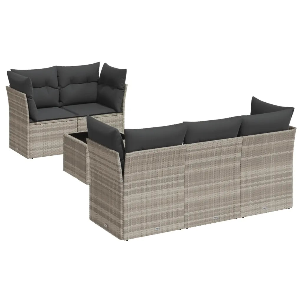 Set Divano da Giardino 6pz con Cuscini Grigio Chiaro Polyrattan