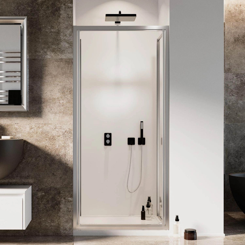 Porta Doccia 80CM H185 Cristallo Trasparente Apertura Saloon con Doppia Anta Battente mod. Clint