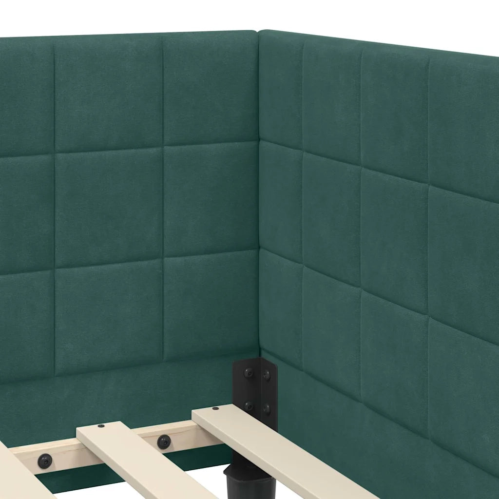 Cornice del letto ad angolo Verde Scuro 100 cm x 200 cm Velluto