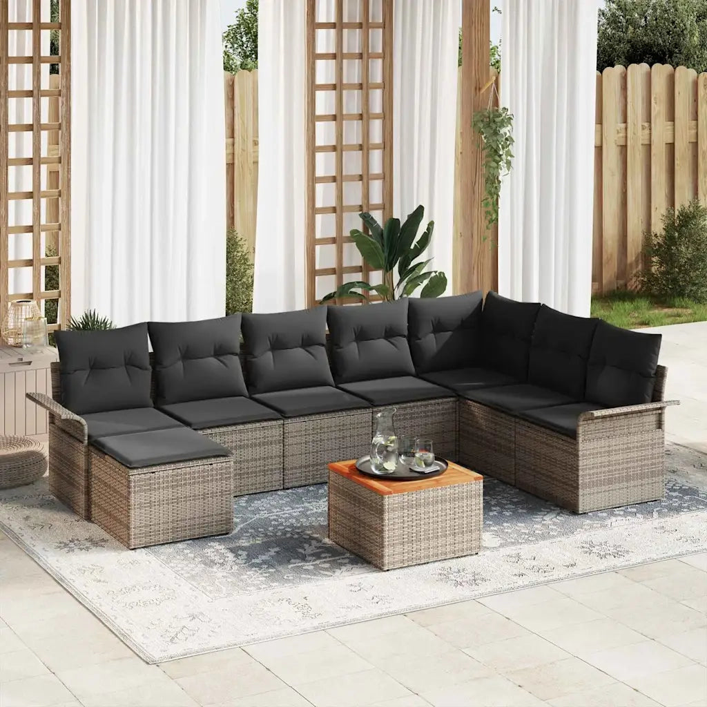 Set Divano da Giardino con cuscino 9 pcs Grigio polyrattan 3347363