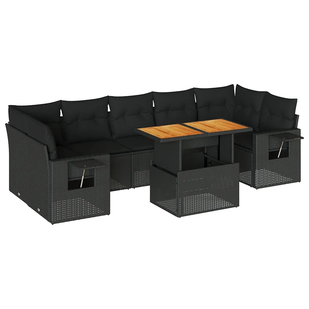 Set Divani da Giardino con Cuscini 8 pz Nero in Polyrattan 3327121
