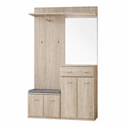 Set Ingresso Con Panca Portascarpe Appendiabiti Mobile Entrata Specchio Mobiletto Contenitore Multifunzione Salvaspazio Corridoio Casa Design Moderno 120 x 32 x 203 Cm Rovere