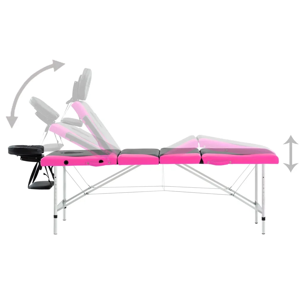 Lettino da Massaggio a 4 Sezioni in Alluminio Nero e Rosa