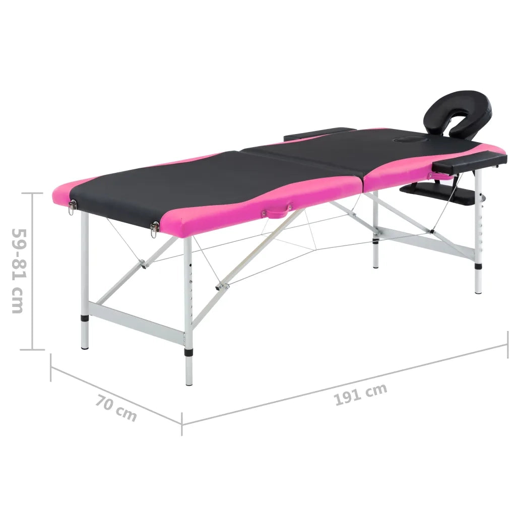 Lettino Massaggio Pieghevole 2 Zone in Alluminio Nero e Rosa 110232