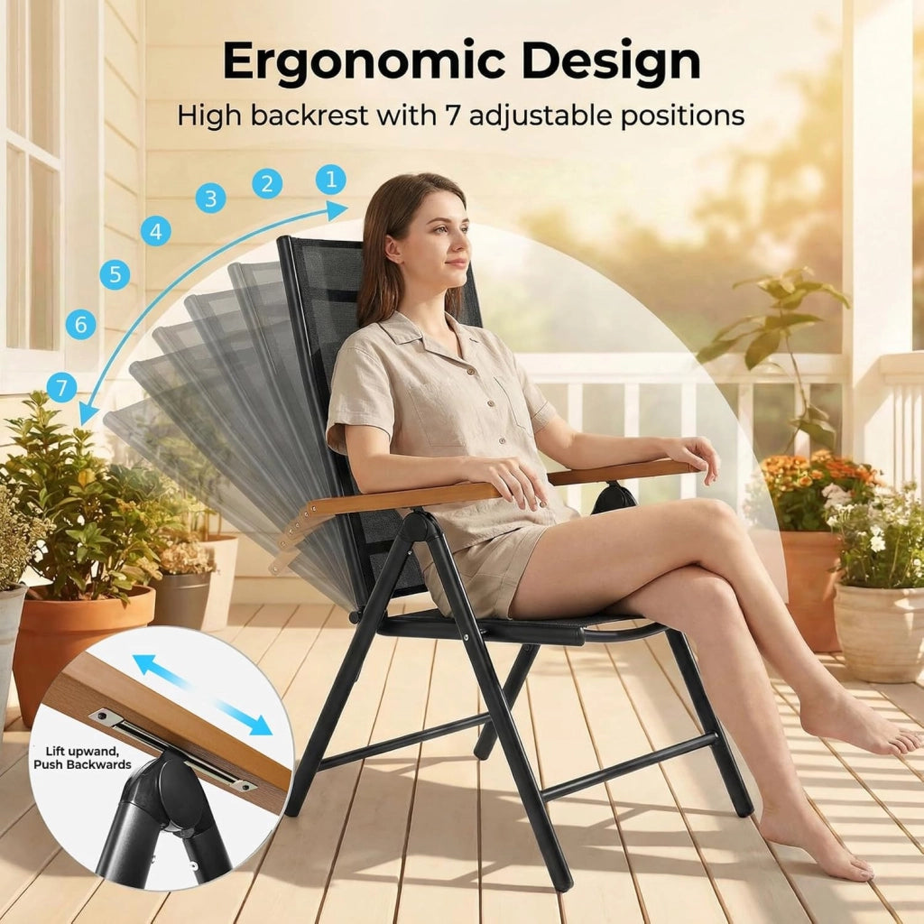 Set di mobili da giardino LIFERUN in alluminio 3 pezzi, set per balcone 2 sedie 1 tavolo, tavolo da giardino WPC + 2 sedie da giardino a schienale alto pieghevoli e resistenti alle intemperie in