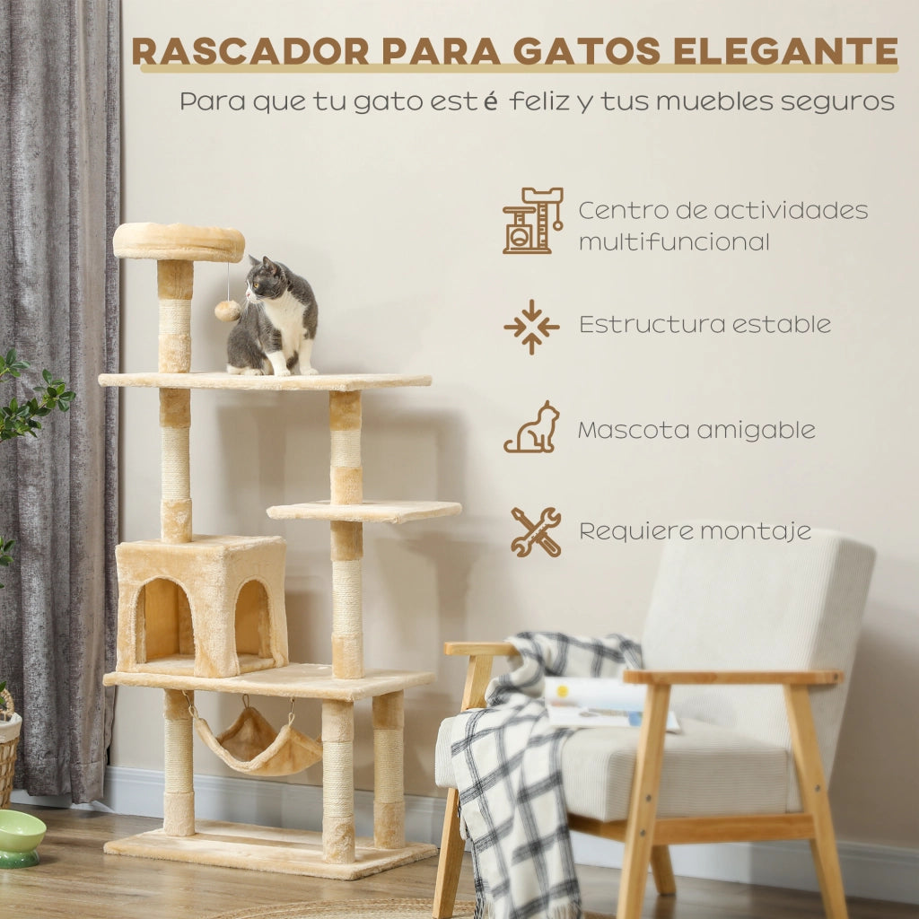 Albero tiragraffi per gatti grande con piattaforme ¨C zephmum ¨C beige 70x40x152 cm