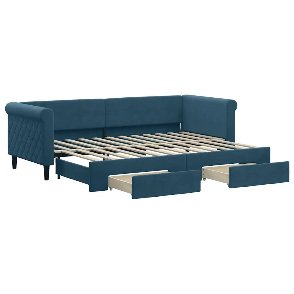 Divano Letto Estraibile con Cassetti Blu 80x200 cm in Velluto 3197811