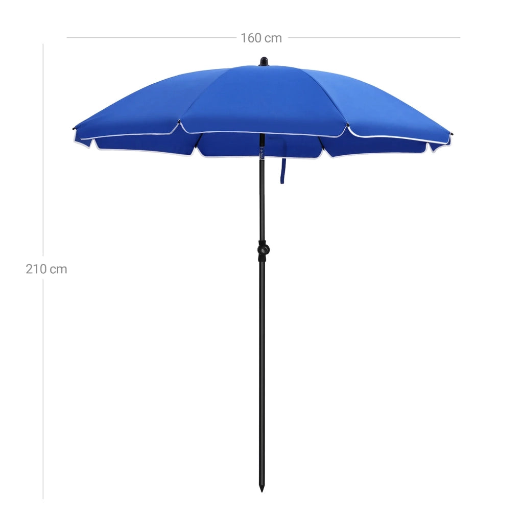 Ombrellone dritto diametro 160 cm UV 50+ stecche in fibra di vetro telo in poliestere inclinabile borsa per il trasporto terrazza giardino balcone spiaggia blu 12_0001648