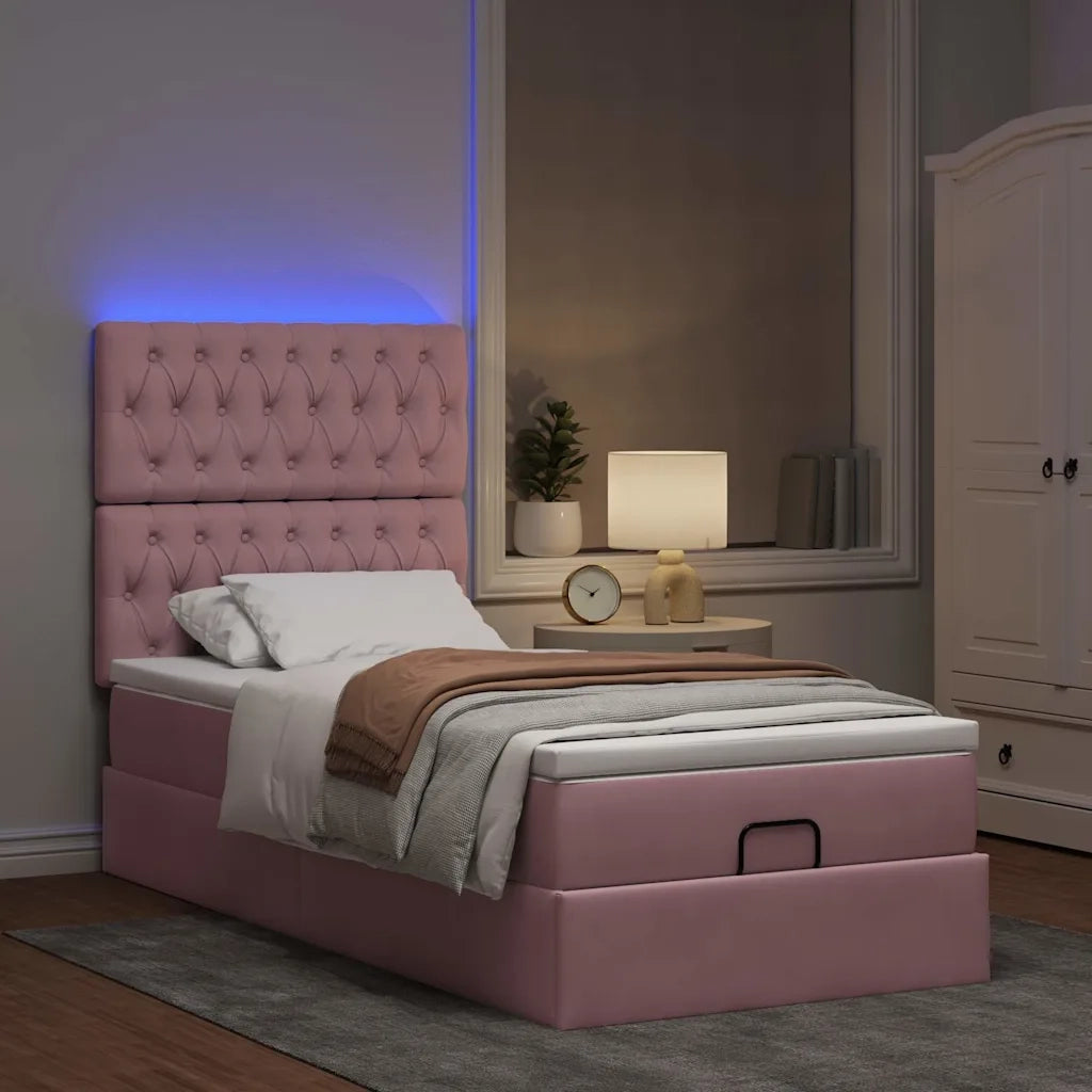 Struttura Letto Pouf con Materassi Rosa 80x200 cm Velluto 3314359