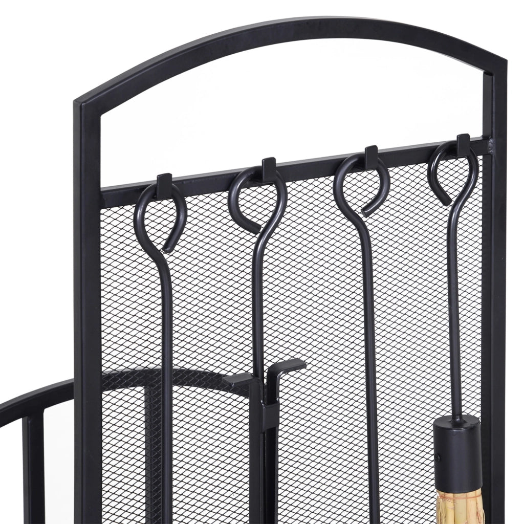 EasyComfort Portalegna da Interno ed Esterno in Metallo con Ganci e 4 Attrezzi Inclusi, 39x39x68cm, Nero