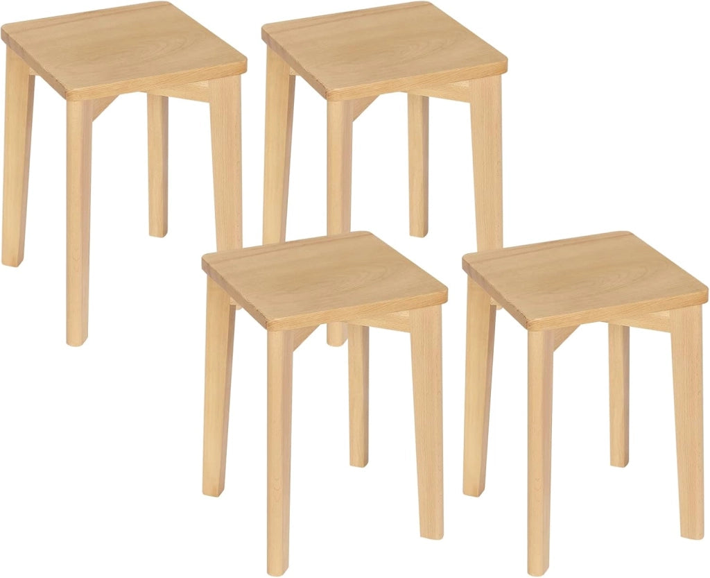 Sedie da Pranzo, Sedie in Legno Massiccio, Sgabelli Rettangolare, Sedie da Cucina, Legno Naturale, Portata Massima 120kg, 31x31x44,5cm, BH344ei-2