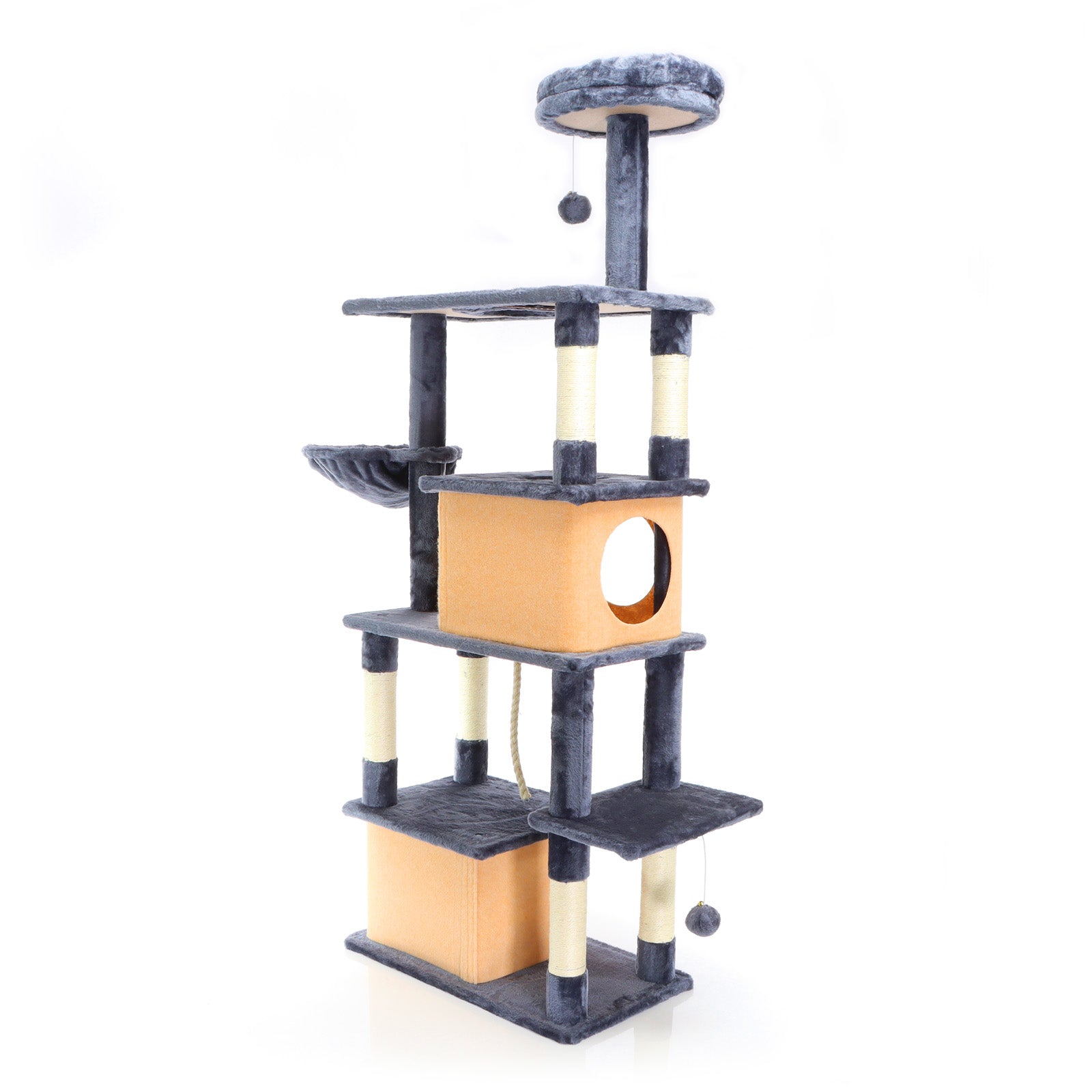 Fudajo Albero tiragraffi per gatti grigio scuro 161cm con graffiatoi in sisal