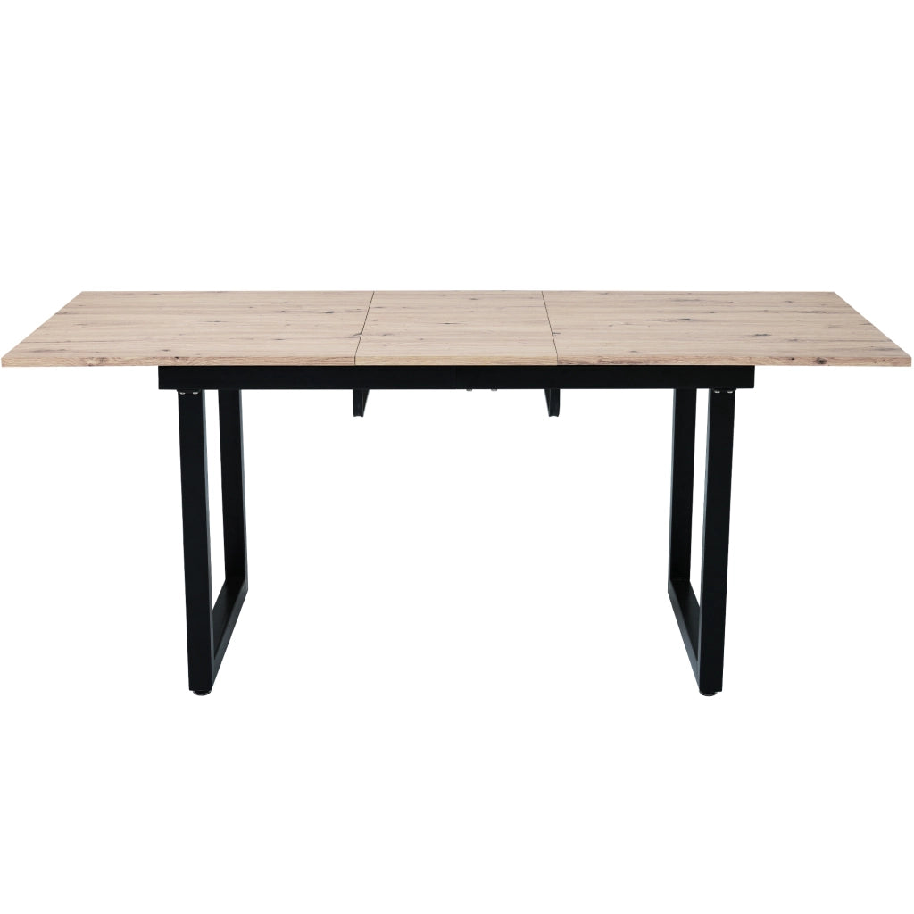 Tavolo da pranzo allungabile in stile industriale, MDF, nero e naturale, con struttura in metallo, 140/180 cm
