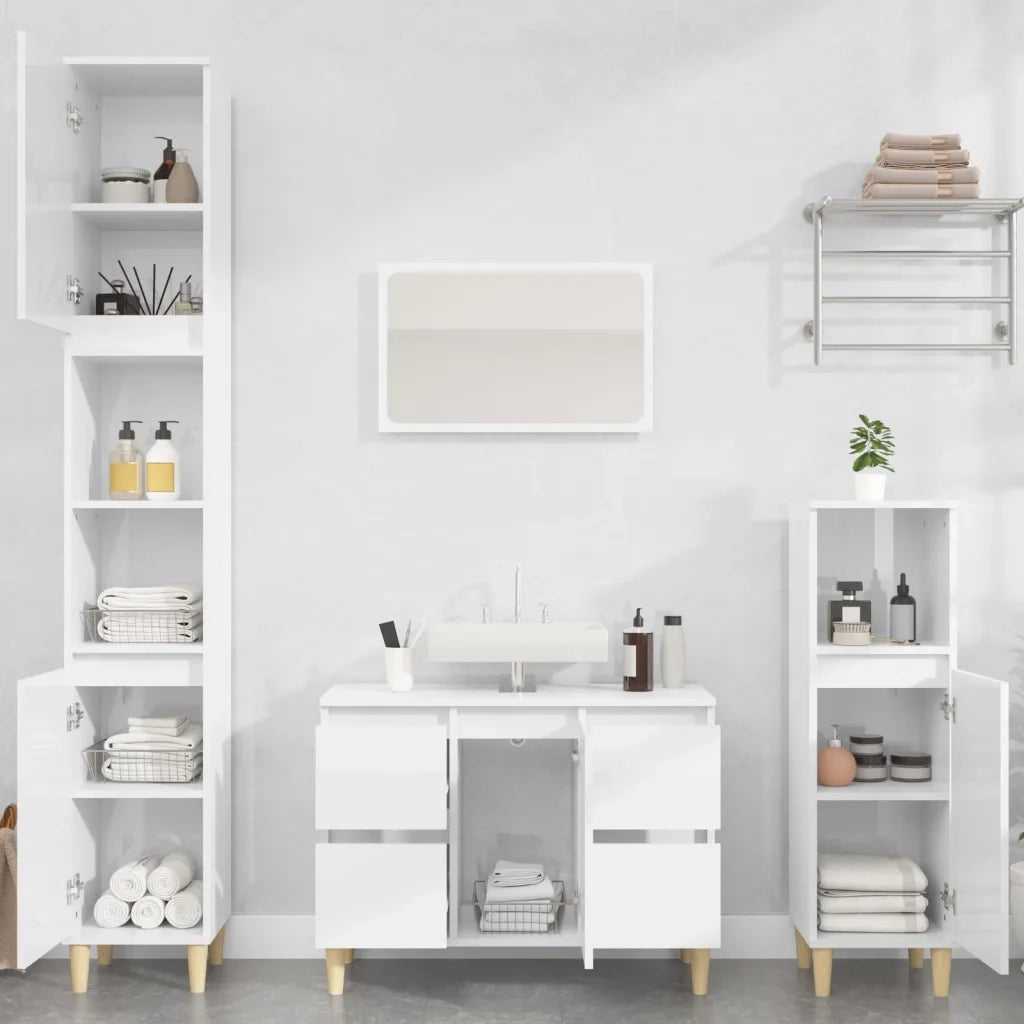 Mobile Lavabo Bianco Lucido 80x33x60 cm in Legno Multistrato 821270