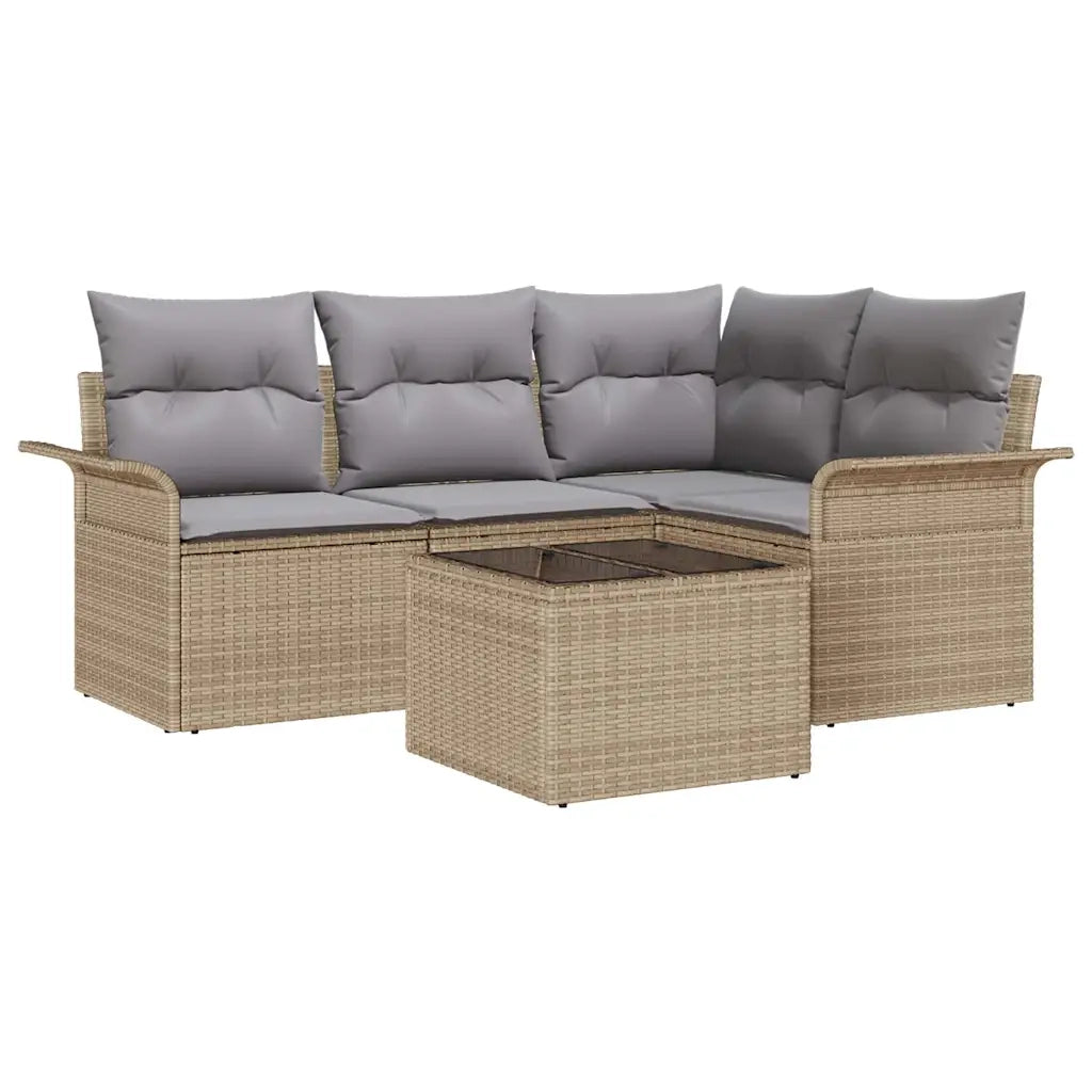 Set Divano da Giardino con archiviazione 5 pcs Beige polyrattan 3354019