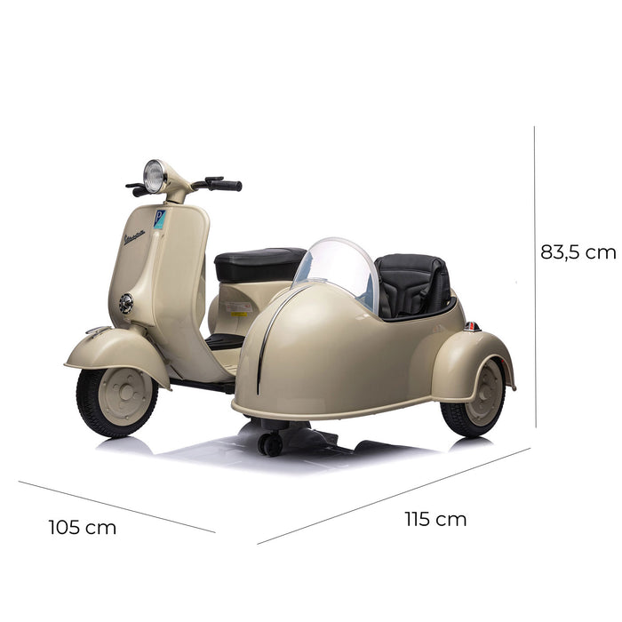 Moto Elettrica per Bambini Licenza Piaggio Vespa Sidecar 12V Crema