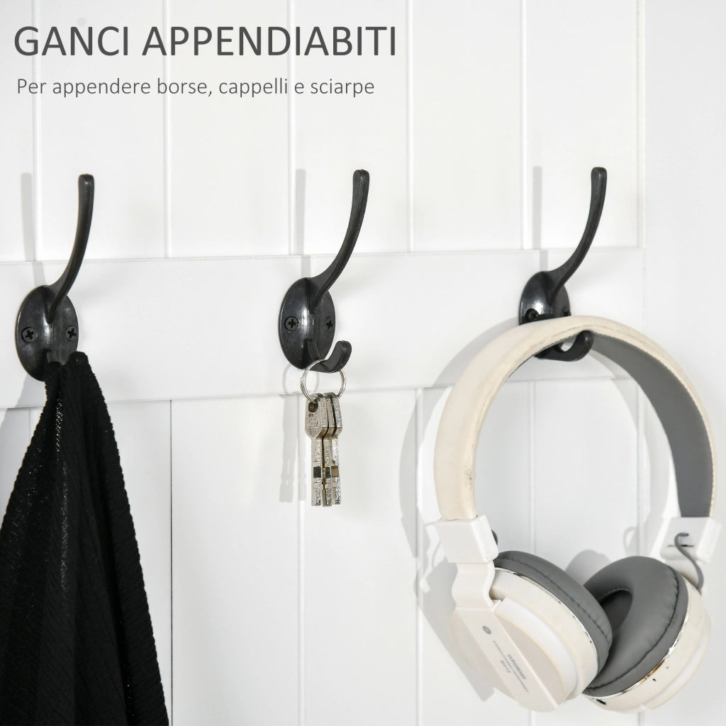 Easycomfort Appendiabiti da Terra Moderno 3 in 1 con 4 Ganci, Panca Contenitore e Attaccapanni, Salvaspazio Mobile da Ingresso, Corridoio, Camera da Letto in Legno, 71.5x39.5x170 cm, Bianco