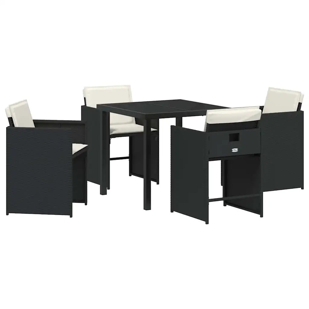 Set da Pranzo per Giardino con cuscino 5 pcs Nero polyrattan