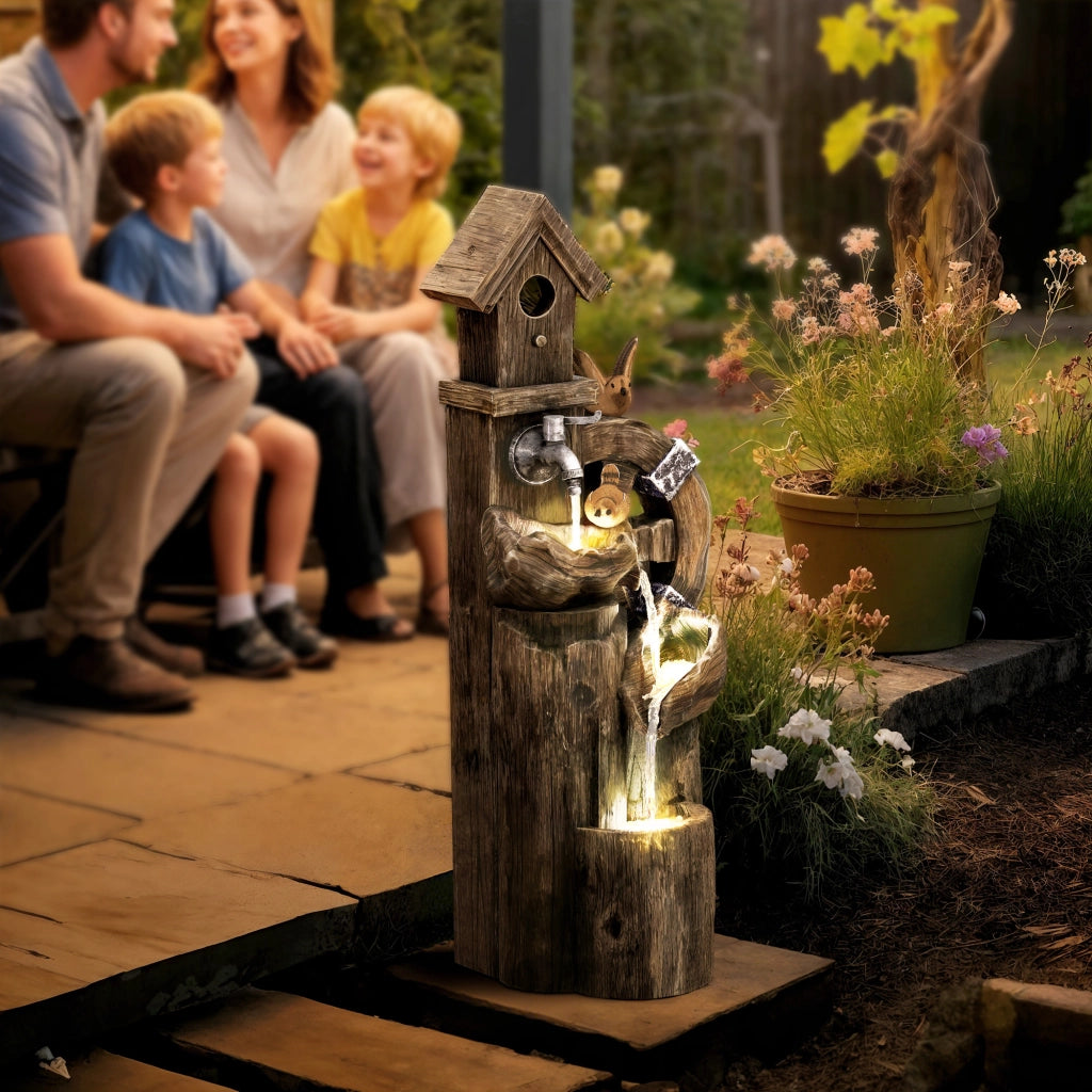 Fontana Cascata con Casetta Uccelli e Luci LED ¨C Zephmum ¨C Multicolore