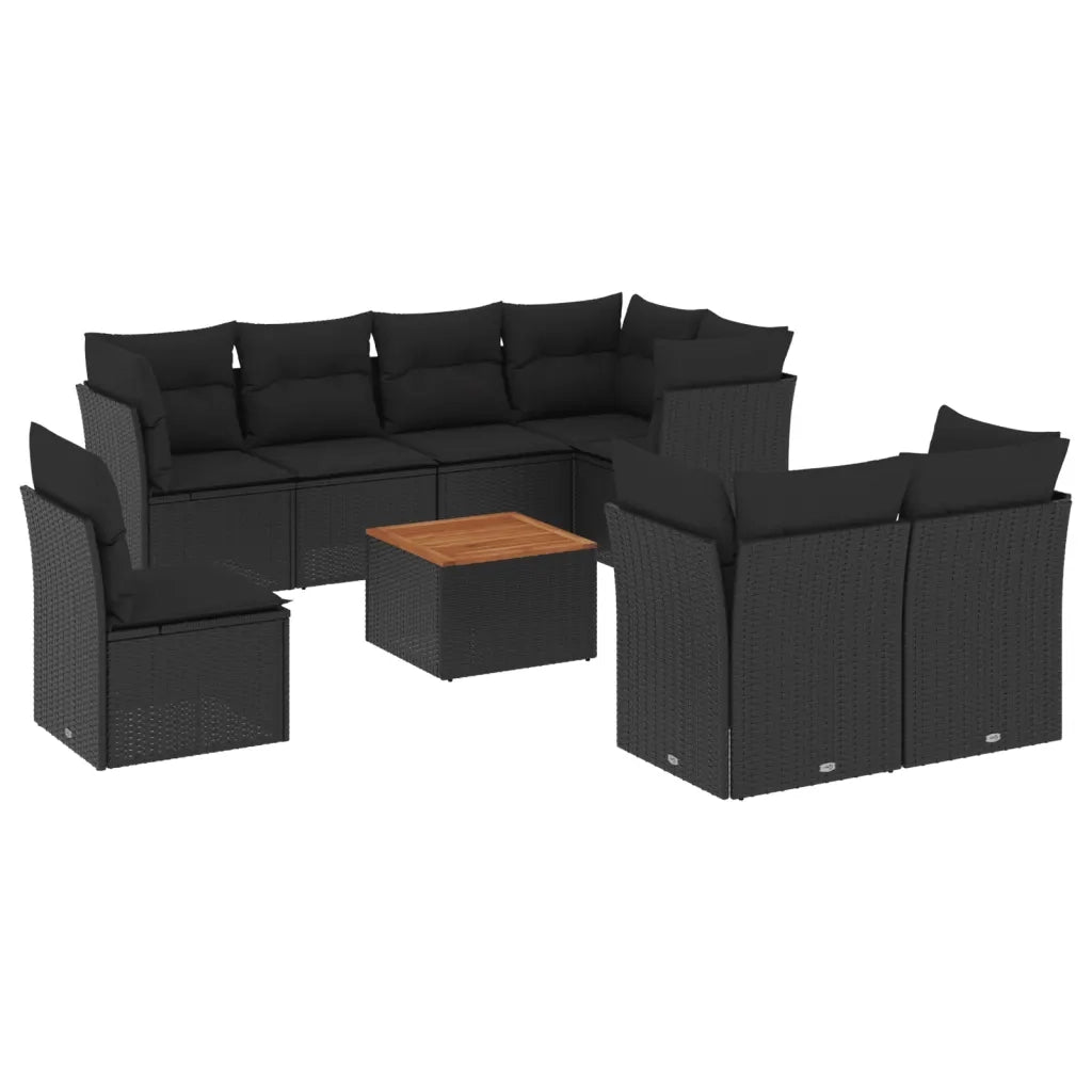 Set Divani da Giardino 9 pz con Cuscini Nero in Polyrattan 3256069