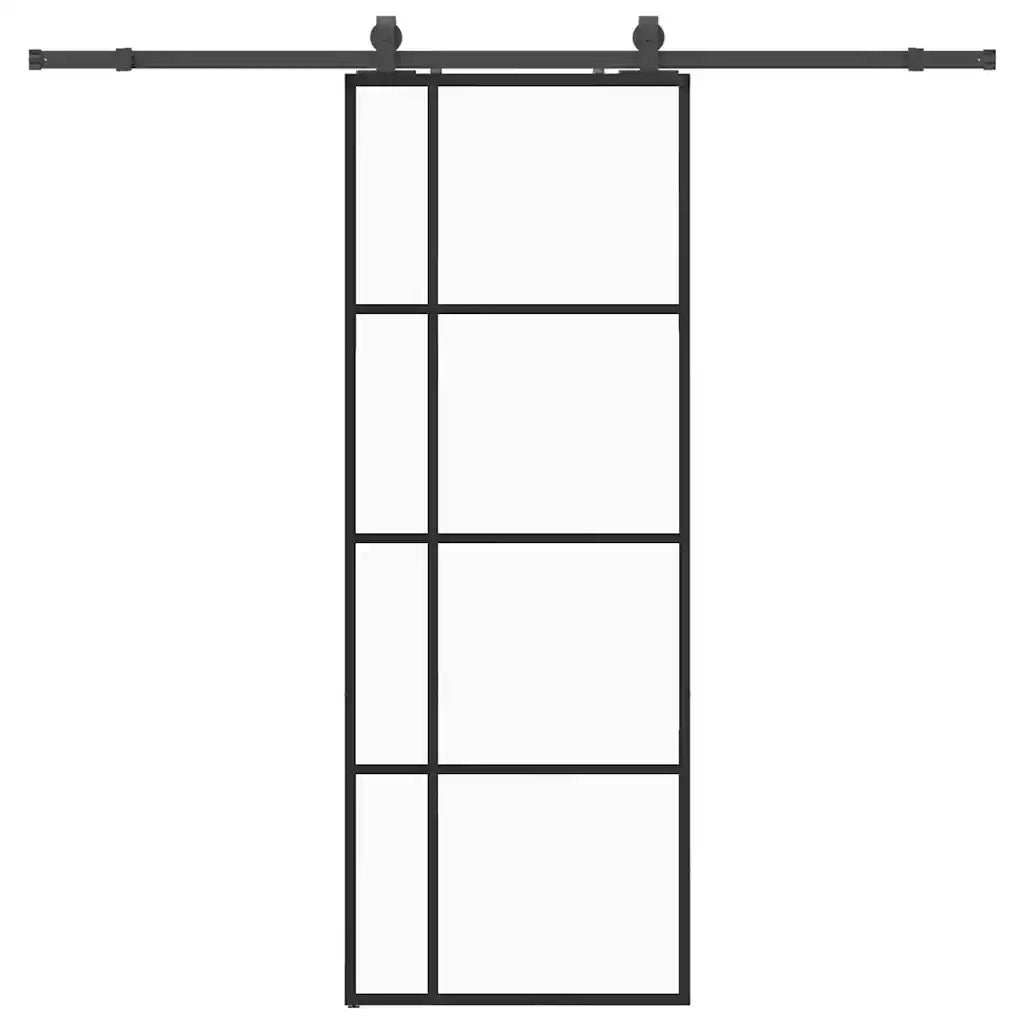 Porta Scorrevole con Ferramenta Nera 76x205 cm in Vetro ESG 3375948