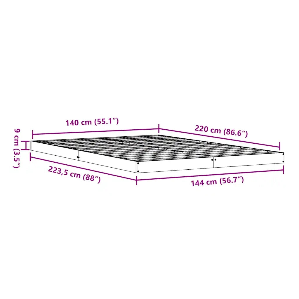 Struttura letto a terra-Giroletto Bianco 140 x 220 cm Pino massello