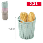 1 Pezzo Cesta Multiuso Tondo Effetto Rattan 2,3 Litri 17,8 cm 3 Colori