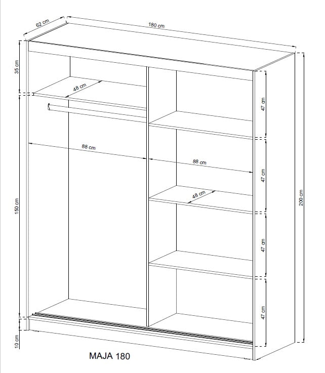 ARMADIO CON SPECCHIO PER CAMERE DA LETTO SERIE MAJA 180x62x200h ROVERE