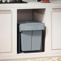 Pattumiera Estraibile Sottolavello per Differenziata con 2 Secchi da 20L, 52x33.5x41 cm, Grigio