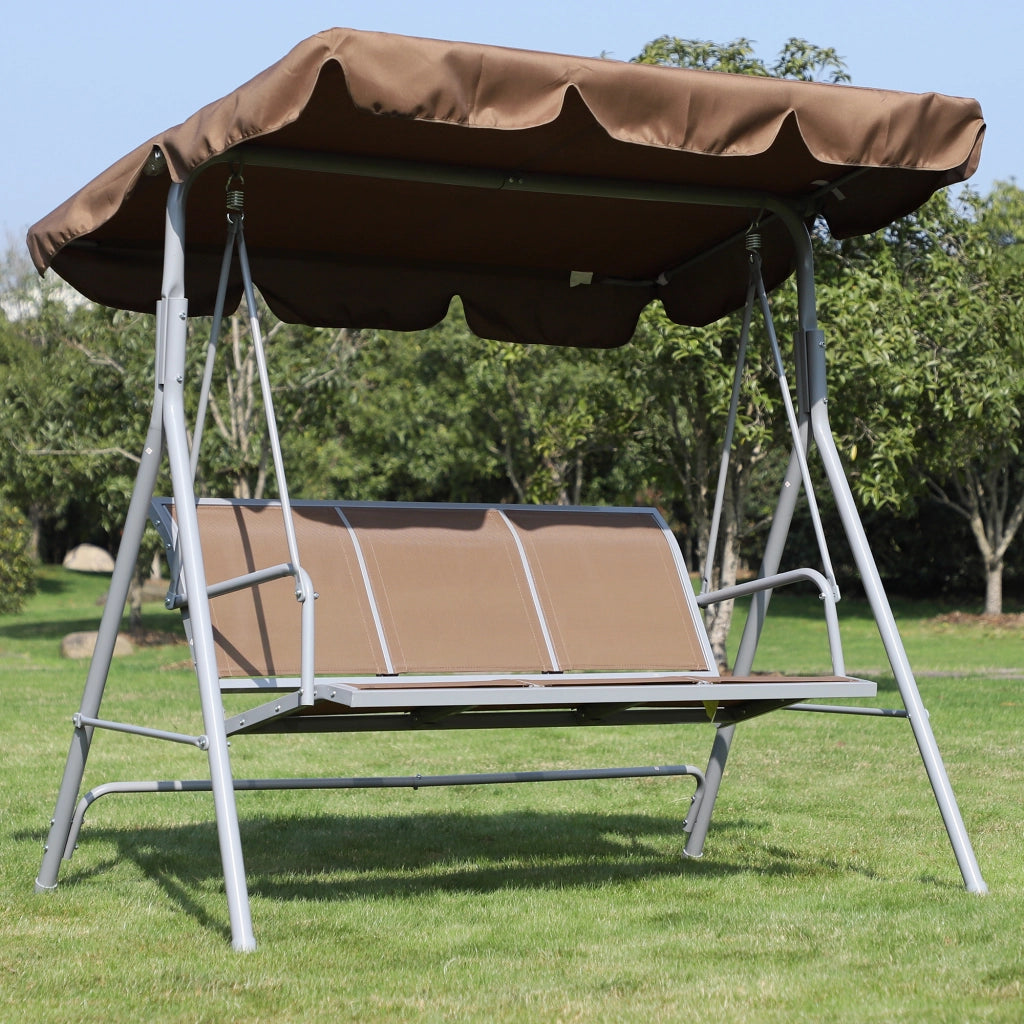 Dondolo Giardino 3 Posti con Toldo Ajustabile ¨C zephmum ¨C Marrone 171x108x150 cm