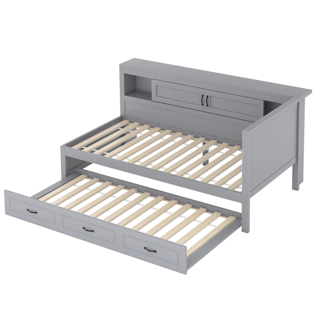 Divano letto 90x200 cm con letto estraibile; vano contenitore; truciolare e MDF; grigio