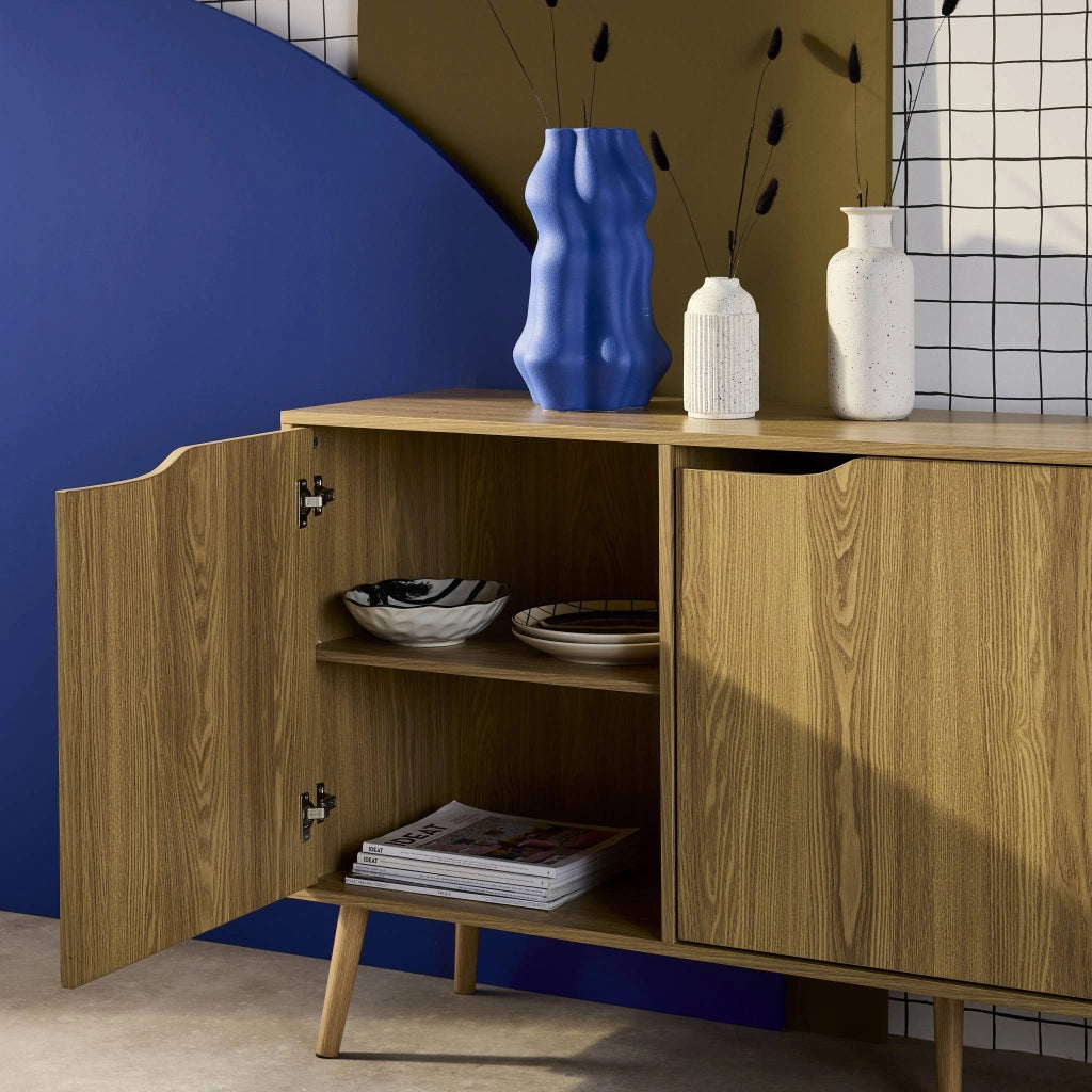 Credenza scandinava a 2 ante effetto legno di noce, 160cm, effetto