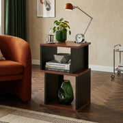 Tavolino Laterale Trond Mobiletto Basso a 2 Scomparti 50 x 33 x 29 cm - Nero/Effetto Noce [en.casa]