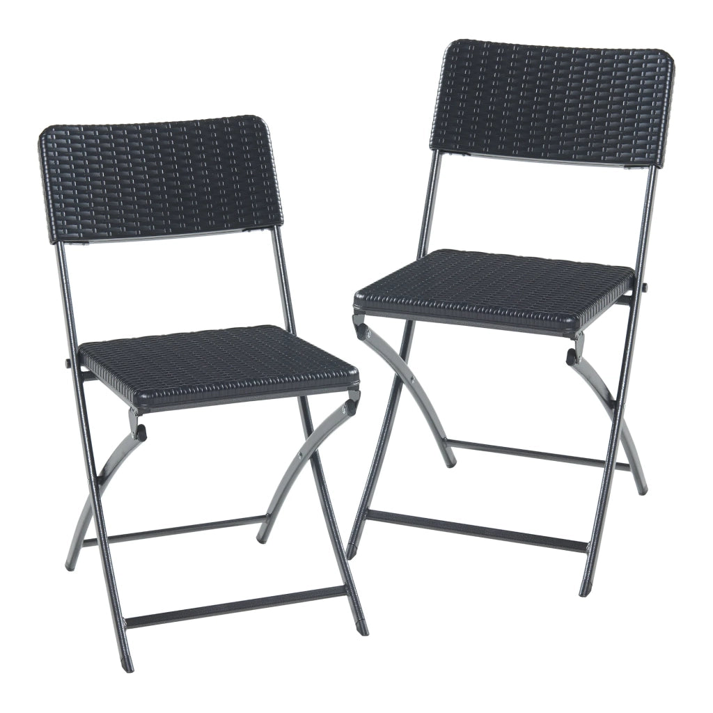 Set di 2 sedie pieghevoli da esterno per giardino campeggio e patio 81 x 45 x 58 cm effetto rattan nero 03_0009640