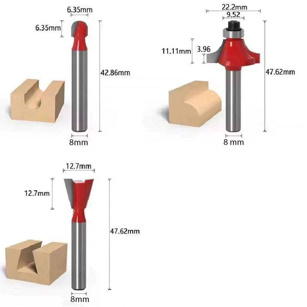Set Frese per Legno Rosfix WoodCut Pro 15 – Trascinatore 8mm | Lame in Carburo di Tungsteno | Per Fresatrice Verticale
