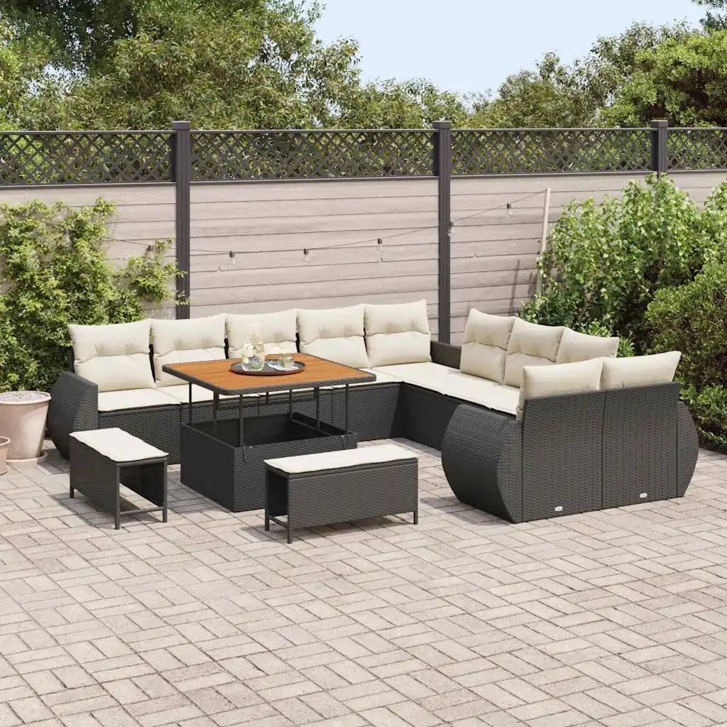 Set Divano da Giardino 13 pcs Nero polyrattan