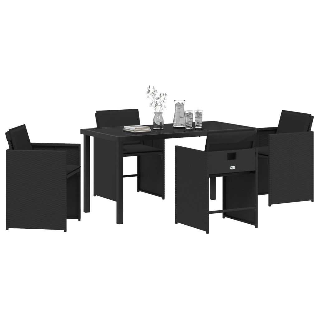 Set da pranzo da giardino a 5 pezzi con cuscini nero polyrattan