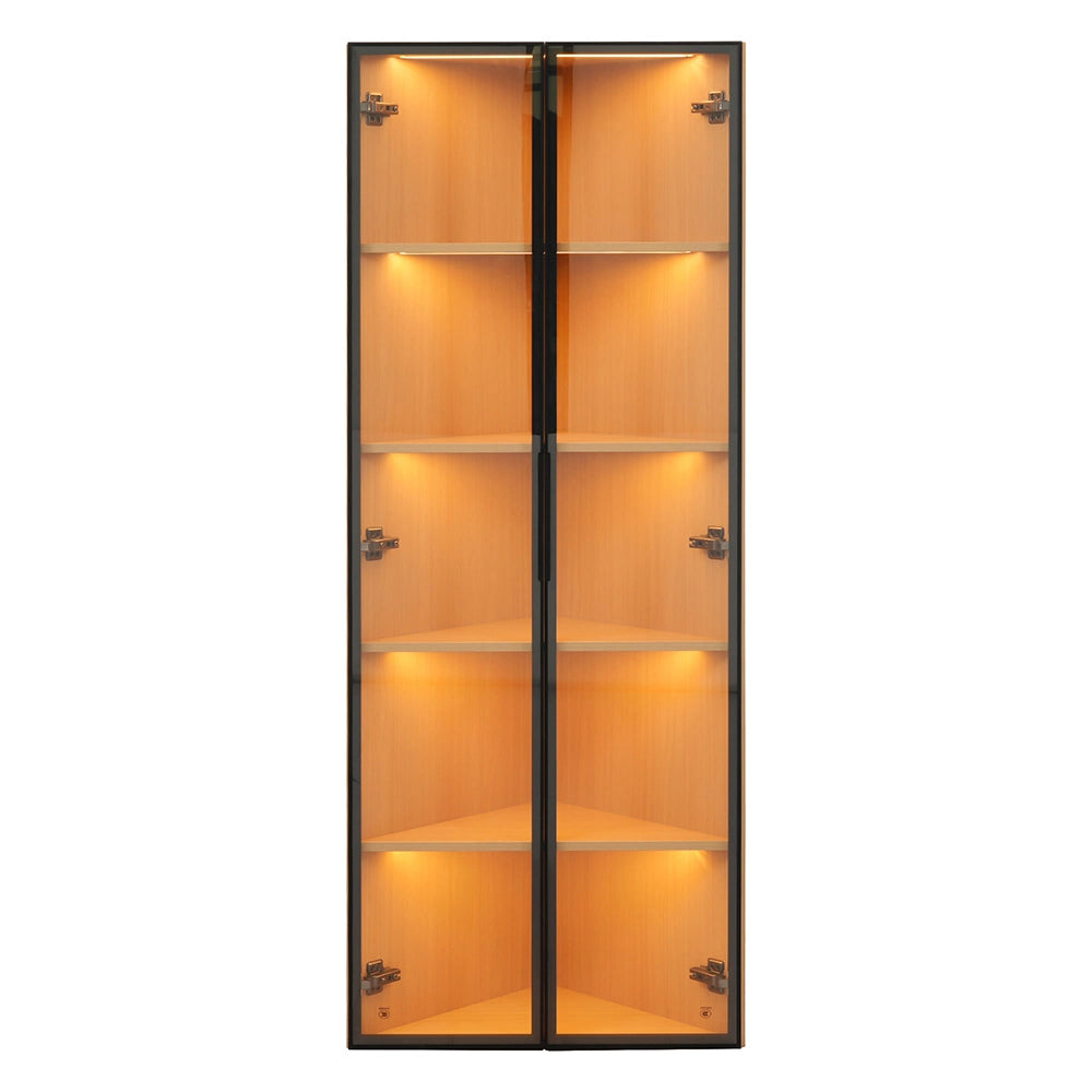 Vetrina LED angolare per collezioni - Xylo - 62x35x160cm - Ch??ne - Banda luminosa integrata, vetro temprato