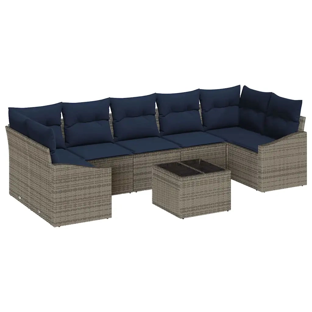 Set di divani con cuscino 8 pcs Grigio e Blu Navy polyrattan 3355314