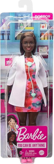 Barbie - ?Bambola Dottoressa Castana Riccia con Stetoscopio, Vestiti e Accessori,Mattel,Eta 3+