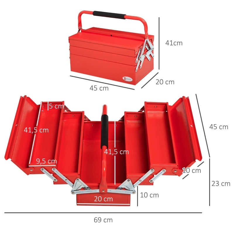 CASSETTA PORTA ATTREZZI pieghevole con 5 scomparti, 45 x 20 x 34,5 cm, rosso