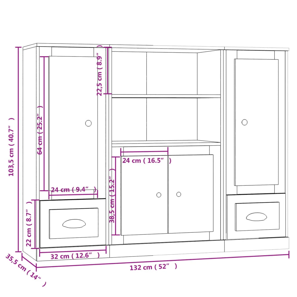 Buffet credenza cassettiera armadio mobile contenitore organizer per cucina soggiorno salotti 3 pezzi legno ingegnerizzato marrone 02_0037061
