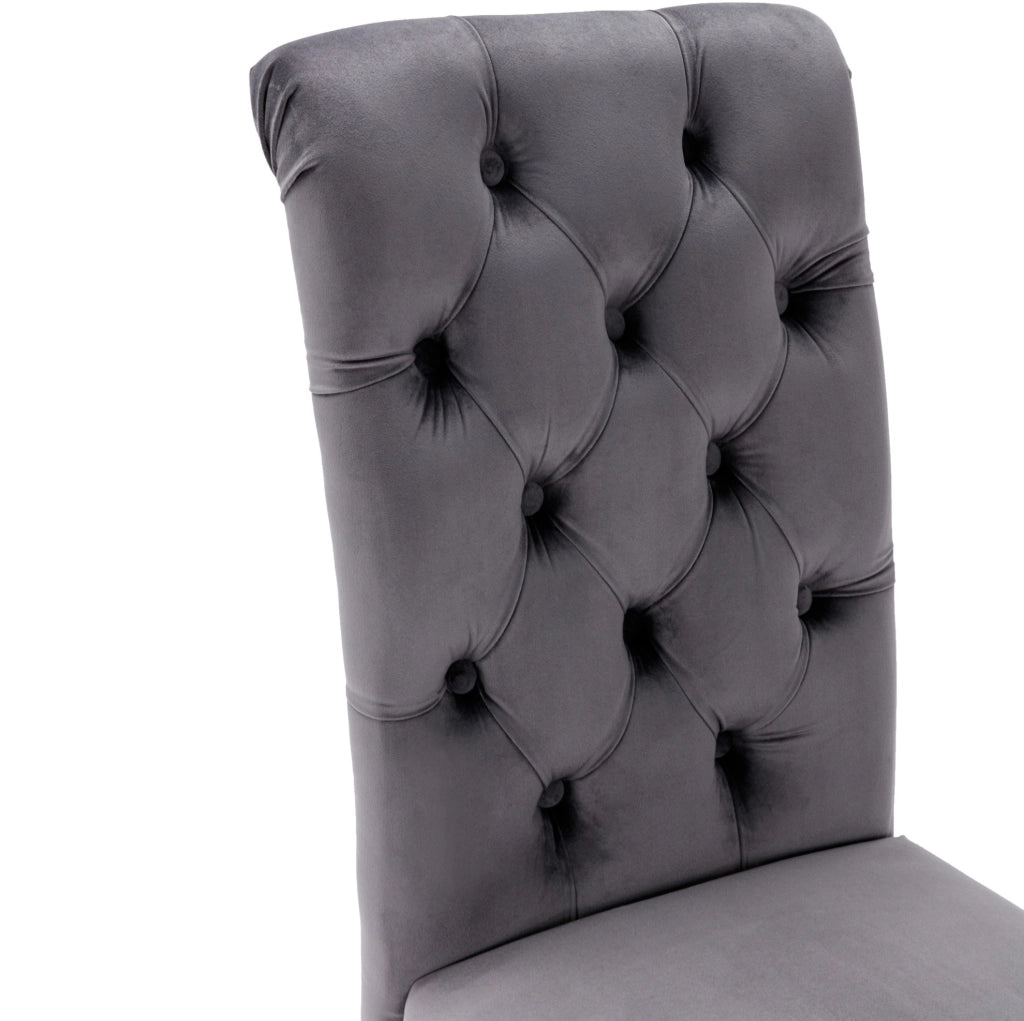 Set di 6 sedie da pranzo in velluto grigio con gambe in rovere