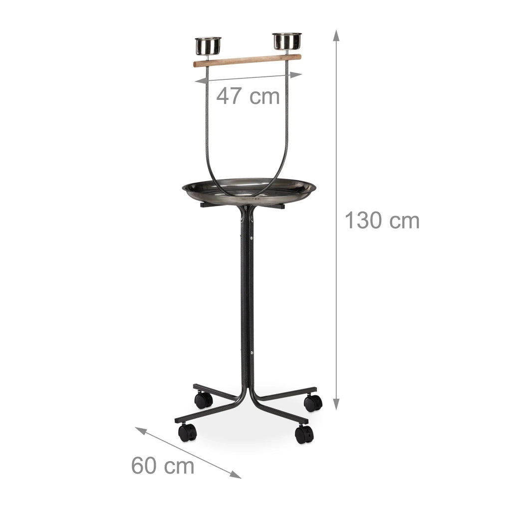 Posatoio per uccelli XL mobile con ciotole 90 x 60 x 60 cm in legno naturale 13_0006392