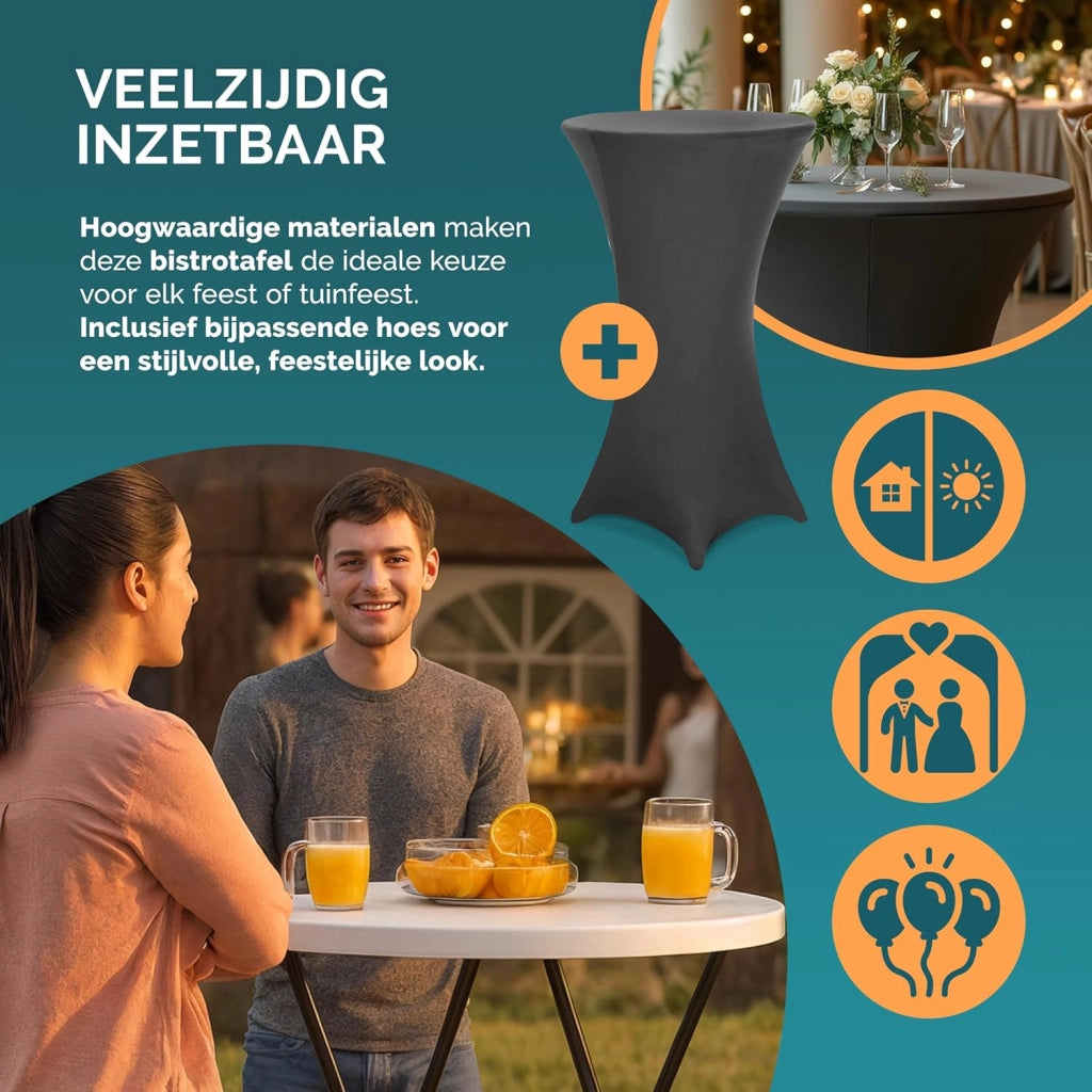 ® Tavolo Alto da Bar Ø 72cm con Copritavolo Pieghevole Altezza 110cm Interno Esterno Rotondo Giardino Feste Bistrot Metallo