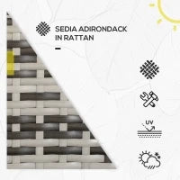 Sedia da Giardino Adironrack con Braccioli, in Rattan e Acciaio, 64x80x90 cm, Grigio