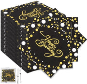 Serviette per compleanno nero e oro, 100 pezzi, 33 x 33 cm, serviette di carta per decorazione di compleanno