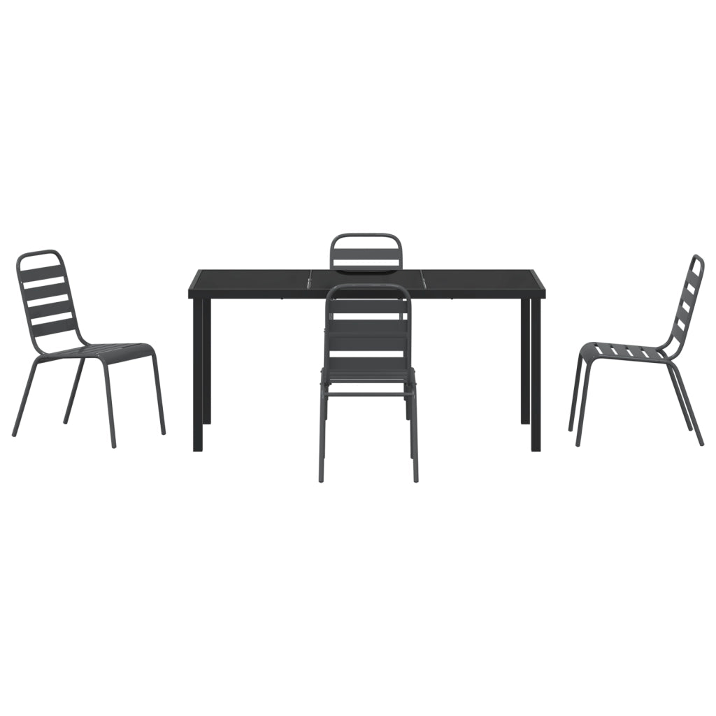 Set da Pranzo da Giardino 5 Pezzi Grigio Scuro in Acciaio