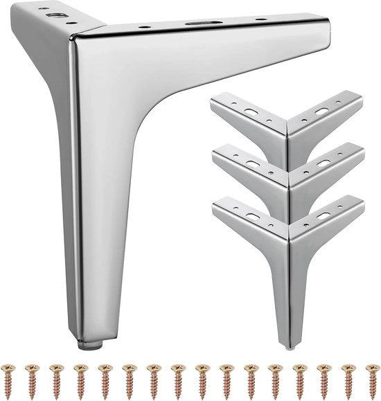Set di 4 gambe metalliche a forma di triangolo, 6 pollici (15 cm) gambe per tavole di mobili, gambe per divani e poltrone, gambe triangolari di sostituzione per armadi, divani, sedie, tavole da salotto con viti
