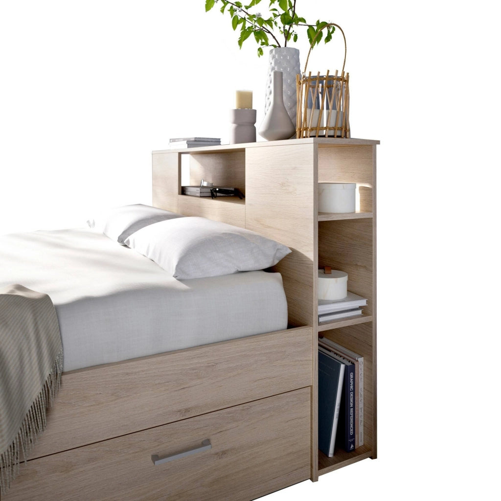 Letto alla francese Conching, Sommier per camera da letto, Giroletto per stanza, Struttura porta materasso, 150x219 h95 cm, Rovere